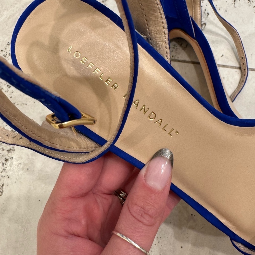 LOEFFLER RANDALL Blue Suede Sandals Stiletto Heels, Like New, SIZE 7.5 - Picture 4 of 6